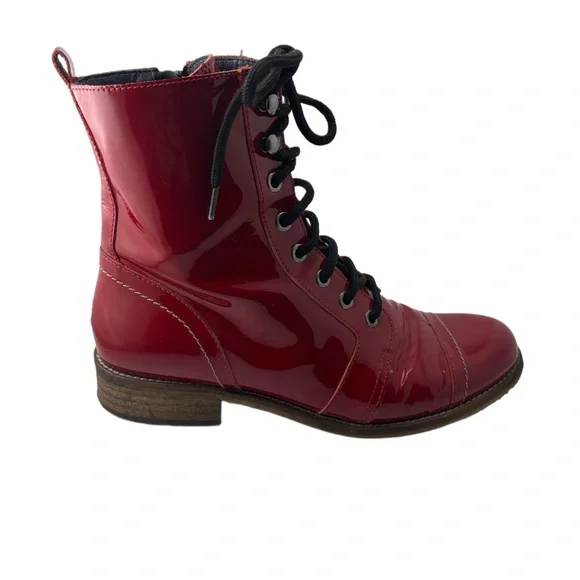 Unity In Diversity Red Patent Combat Boots - Picture 4 of 13